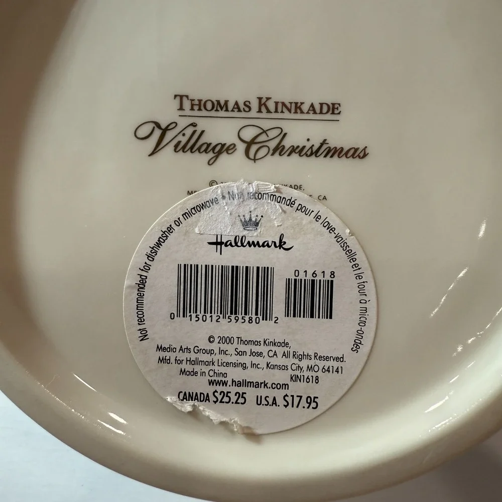 Thomas Kinkade Village Christmas Snowman Bowl Vintage 2000 Holiday Decor